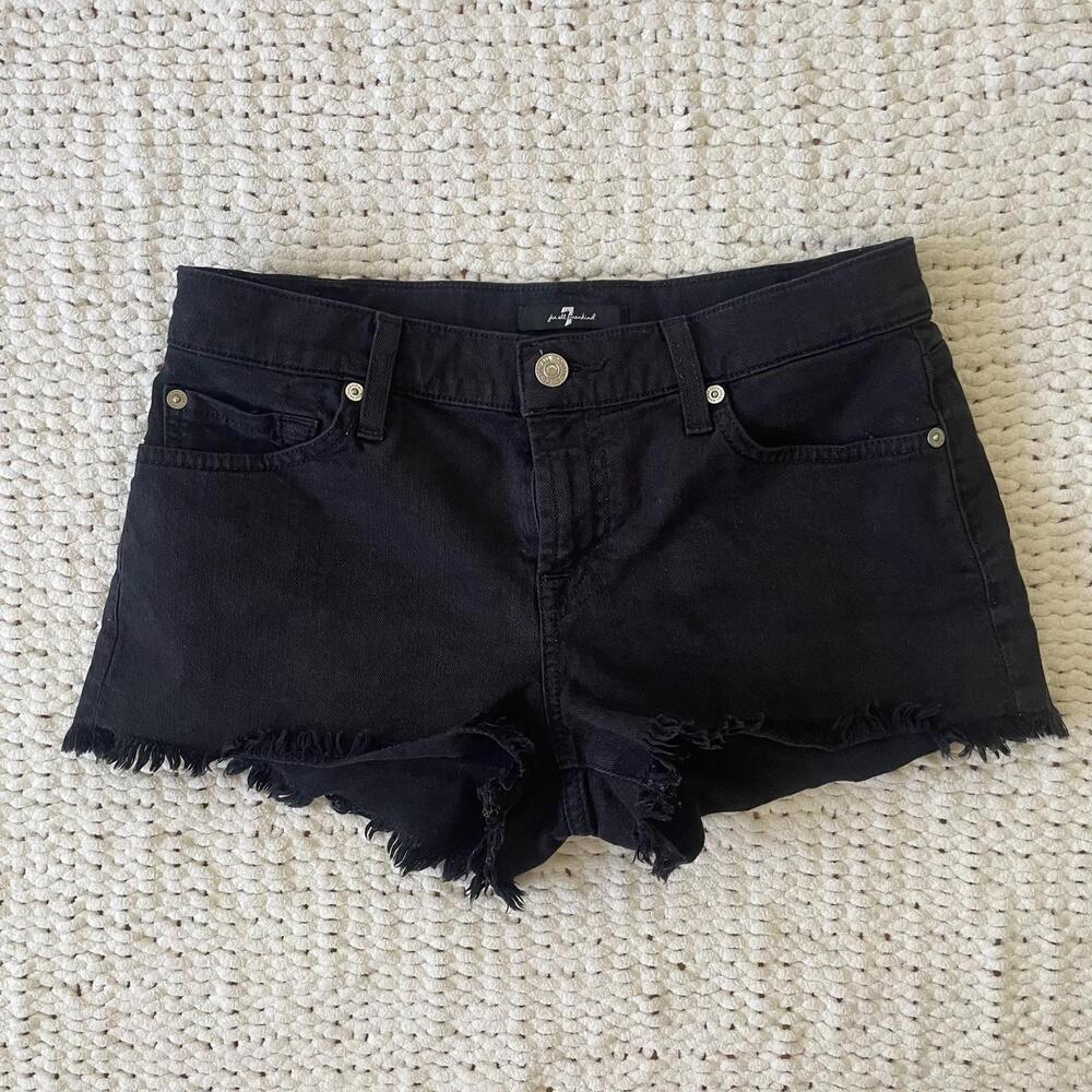 7 For All Mankind Women's Black Denim Cut-Off Shorts - Size 26